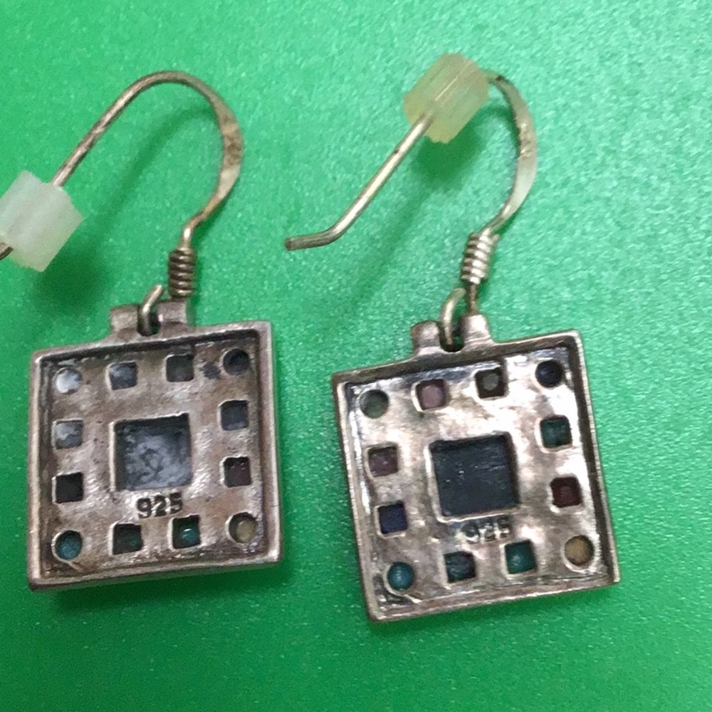 Small multi color stone sterling earrings - Picture 2 of 2